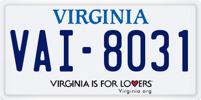 VA license plate VAI8031