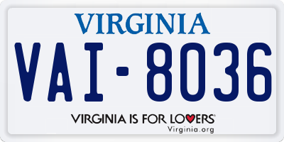 VA license plate VAI8036