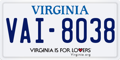VA license plate VAI8038