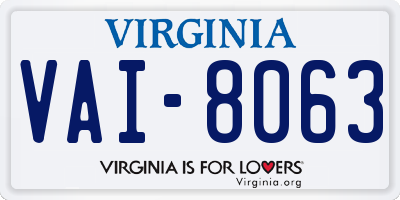 VA license plate VAI8063