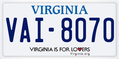 VA license plate VAI8070
