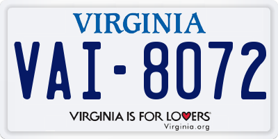 VA license plate VAI8072