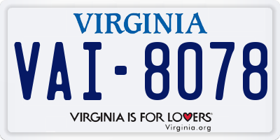 VA license plate VAI8078