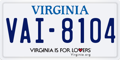 VA license plate VAI8104