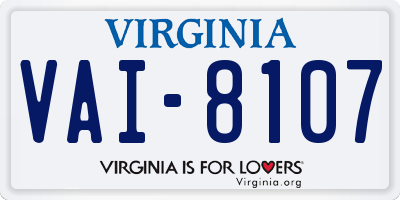VA license plate VAI8107