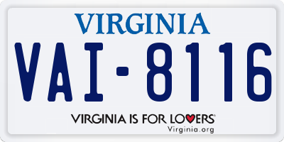 VA license plate VAI8116