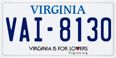 VA license plate VAI8130