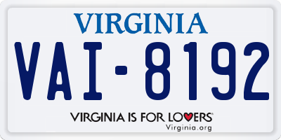 VA license plate VAI8192