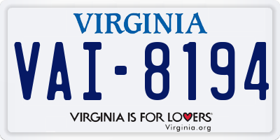 VA license plate VAI8194
