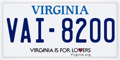 VA license plate VAI8200