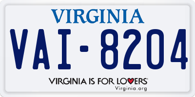 VA license plate VAI8204
