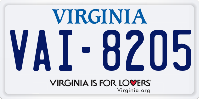 VA license plate VAI8205