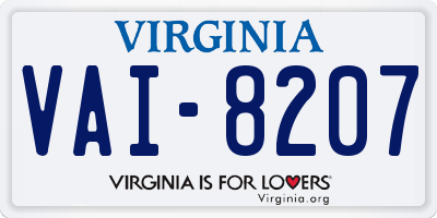 VA license plate VAI8207