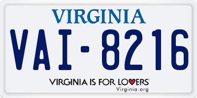 VA license plate VAI8216