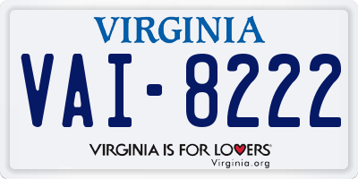 VA license plate VAI8222