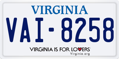 VA license plate VAI8258