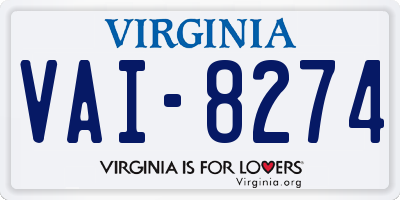 VA license plate VAI8274
