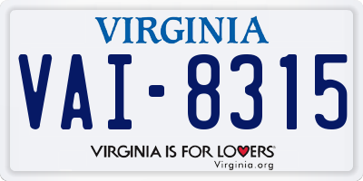 VA license plate VAI8315