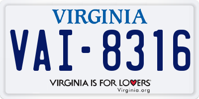 VA license plate VAI8316