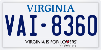 VA license plate VAI8360