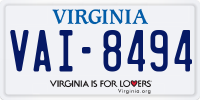 VA license plate VAI8494