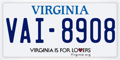 VA license plate VAI8908