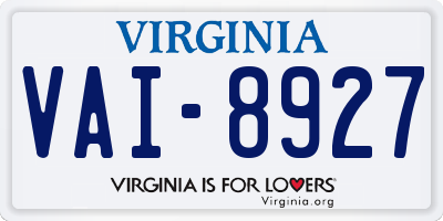 VA license plate VAI8927
