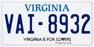 VA license plate VAI8932