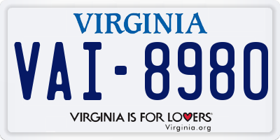 VA license plate VAI8980