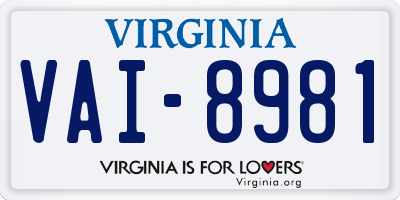 VA license plate VAI8981
