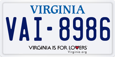VA license plate VAI8986