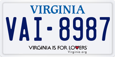 VA license plate VAI8987