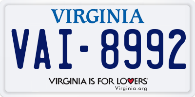 VA license plate VAI8992