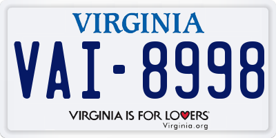 VA license plate VAI8998