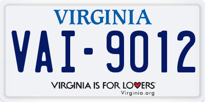 VA license plate VAI9012