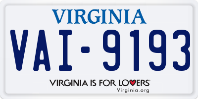 VA license plate VAI9193