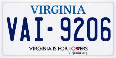 VA license plate VAI9206
