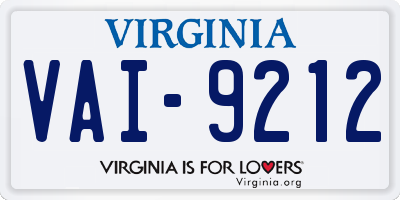 VA license plate VAI9212