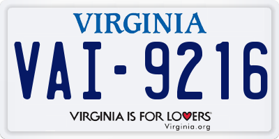VA license plate VAI9216