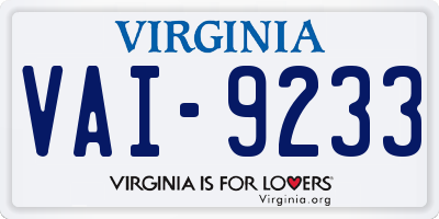 VA license plate VAI9233