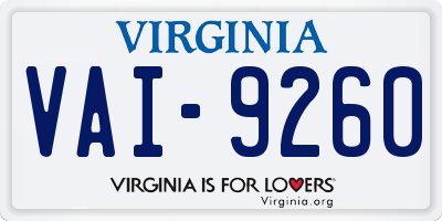 VA license plate VAI9260