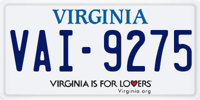 VA license plate VAI9275