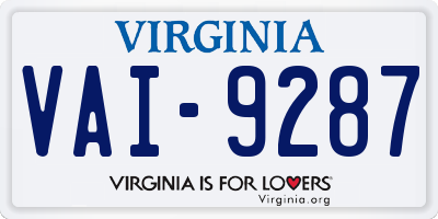 VA license plate VAI9287