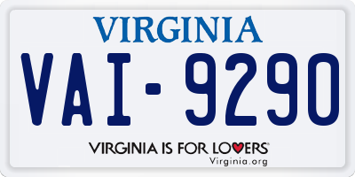 VA license plate VAI9290