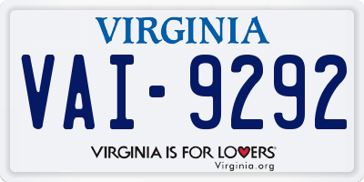 VA license plate VAI9292