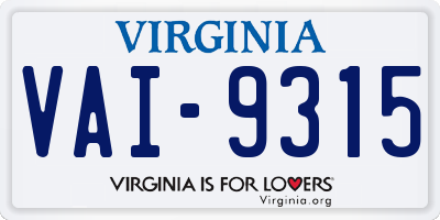 VA license plate VAI9315