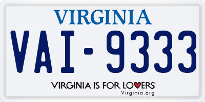 VA license plate VAI9333