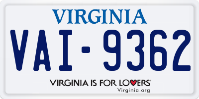 VA license plate VAI9362