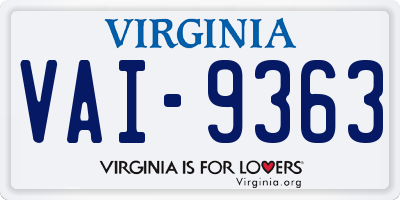 VA license plate VAI9363