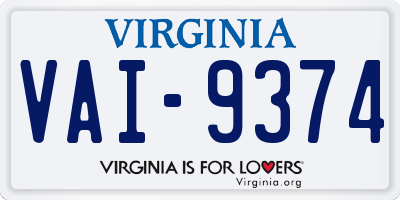 VA license plate VAI9374